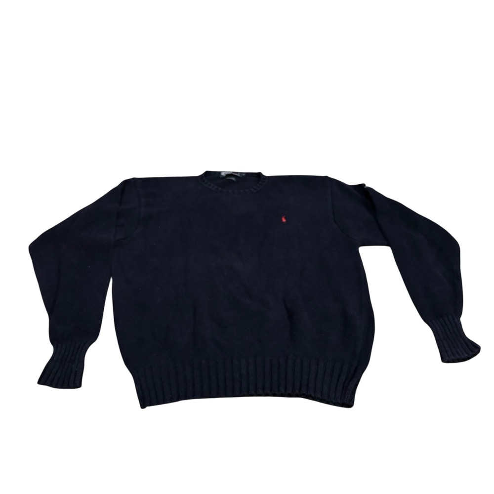 Polo by Ralph Lauren Mens Sweater XL Navy Blue Cotton Knit Red Pony Logo